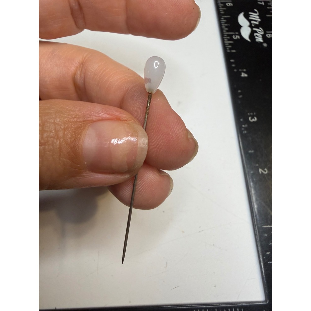 Antique White Chalcedony Teardrop Stick Pin Small Lapel Hat Pin 1.5 Inch